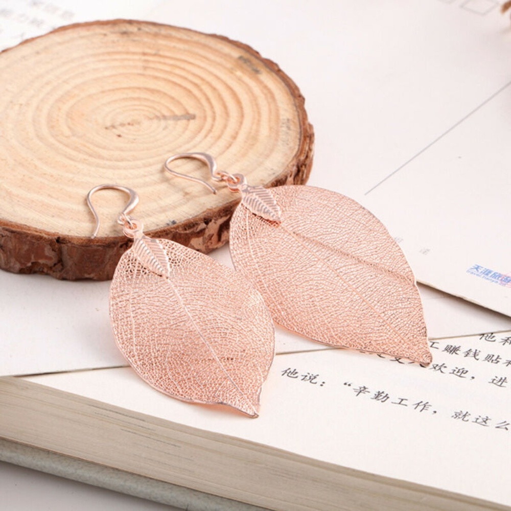 Rose Gold Dipped Real Leaf Earrings